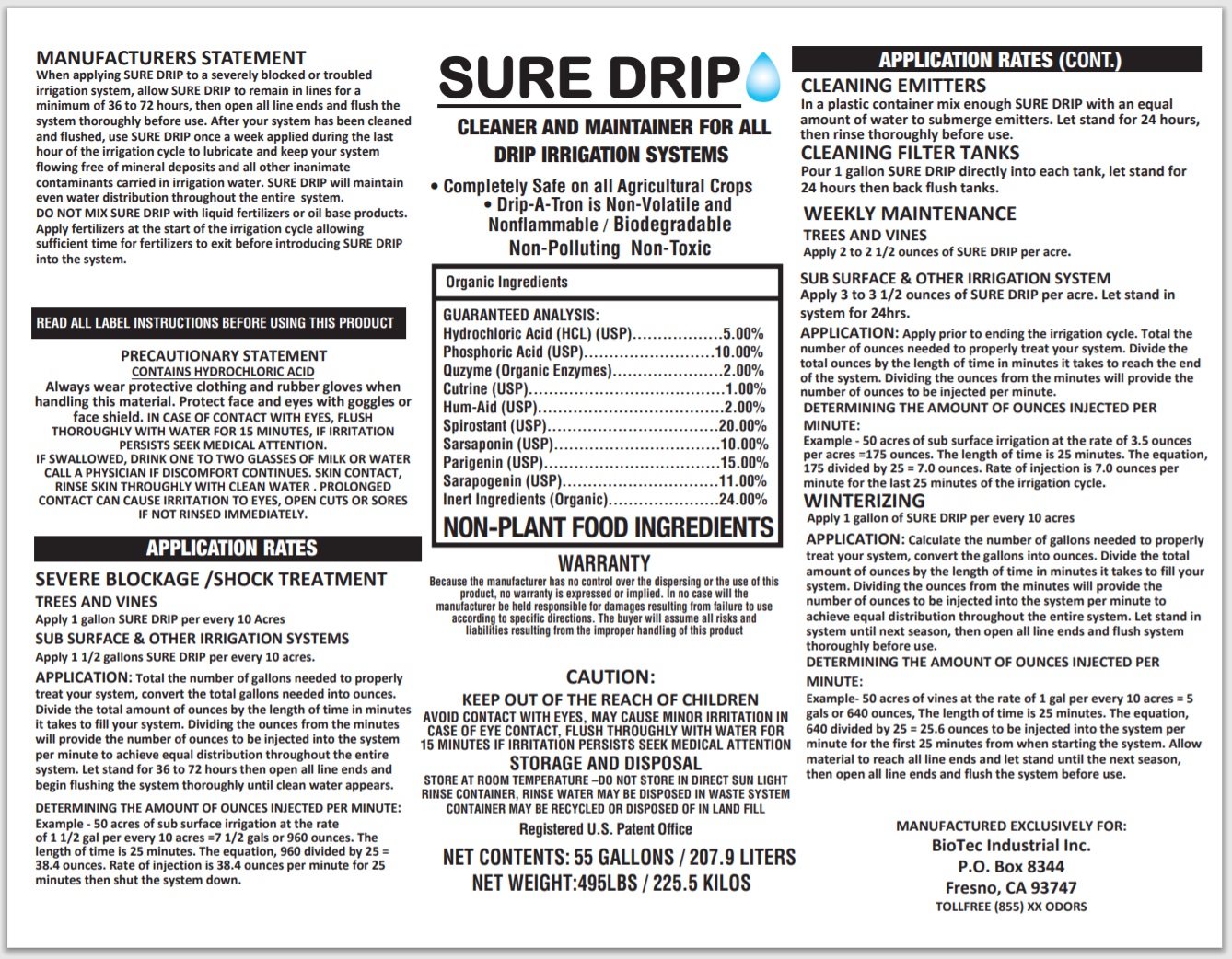 Sure Drip Irrigation Label